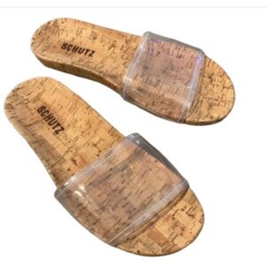SCHUTZ Cork Clear Slide Sandal Size 7.5